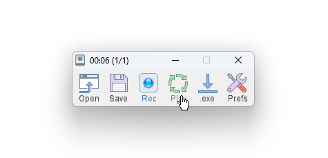 The TinyTask title bar during playback, showing the elapsed time and the loop position in brackets